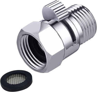 Douchekop met afsluitklep, 1/2 inch, waterbesparend, messing, stroombegrenzer, ideaal voor handdouches en keukenkraan, met ingebouwde rubberen afdichting