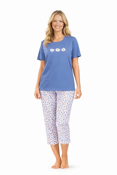 Comtessa Dames Pyjama - Katoen - Zomer - 7/8 broek - Summer Blue - Maat 36