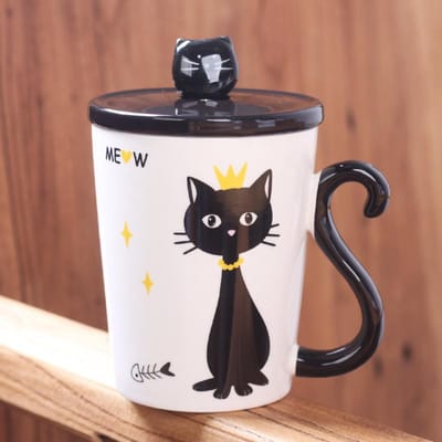 Gepersonaliseerde Cartoon Kat Witte Porseleinen Handvat I Keramische Kop met Deksel Kantoor Koffiekop Creatieve Studenten Melk Drinkwater Kop 301-400ml