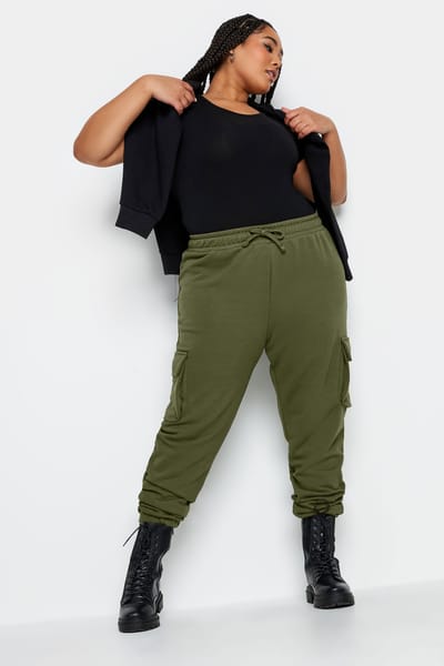 Yours Joggingbroek Met Cargozakken En Aansluitende Boorden In Kakigroen Size 44