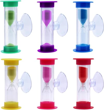Kleurrijke zandloperset voor kinderen - 6 stuks, 3 minuten timer met zuignap, ideaal voor tandenpoetsen, spelletjes en kantoorgebruik