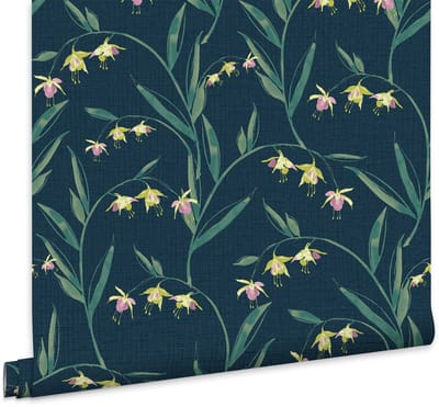 Laura Ashley Fulwell Fuchsia Behang - Planten - 10mx52cm - Blauw