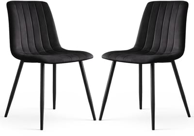 Set van 2 Eetkamerstoelen LIVO / Gestoffeerde Stoelen / Fluwelen Stoelen en Metalen Poten / Zwart met zwarte benen