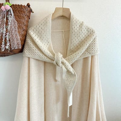 Pure Wol Driehoekige Sjaal Mode Veelzijdig Gebreid Effen Kleur Zacht Holle Driehoek En Wrap Bandana Pashmina Sjaals One Size beige