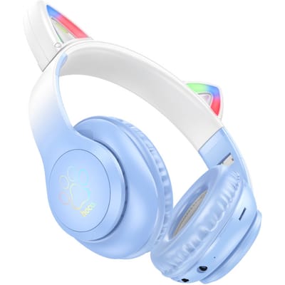 Hoco W42 Draadloze Kinder Koptelefoon met Led Kattenoortjes Max 85 dB Blauw