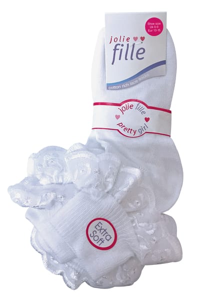 Set van 6 katoenen babysokken met stroken kant voor meisjes - Wit