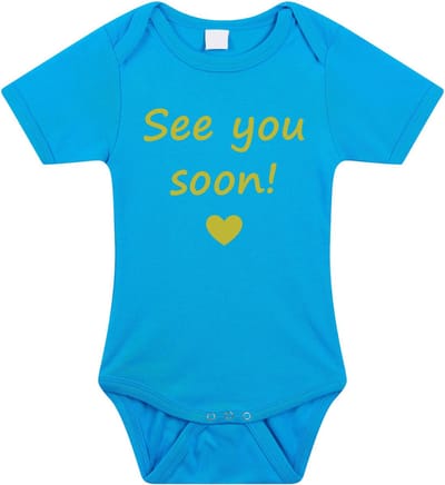 Baby rompertje met leuke tekst | See you soon! |zwangerschap aankondiging | cadeau papa mama opa oma oom tante | kraamcadeau | maat 80 blauw goud