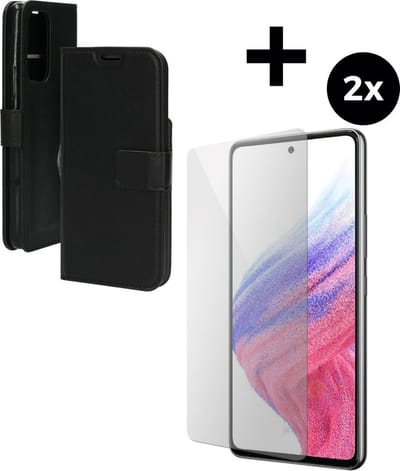 Mobiparts Classic Wallet hoesje geschikt voor Samsung Galaxy A53 (2022) 5G met 2 Screenprotectors van Gehard Glas - Zwart