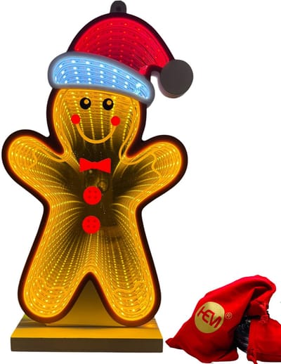 HEM LED Gingerbread Man 28x16 cm - 3D Spiegeleffect - USB-voeding - Dubbelzijdig - Inclusief Opbergzak - Infinity Gingerbreadman