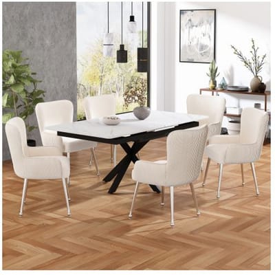 Chaises de salle à manger - MUVOE - Set de 6 - Velours beige - Accoudoirs - Pieds réglables beige