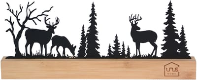 UNUS® Staander winterlandschap zwart decoratie metalen winterdecoratie op bamboe sokkel