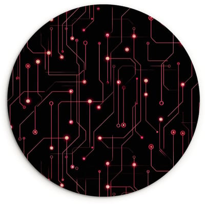 WallCircle® Wandcirkel 120x120 cm - Muurcirkel Gaming - Lijnen - Netwerk - Stippen - Rood - Muurdecoratie woonkamer - Wanddecoratie slaapkamer - Kamer decoratie accessoires - Ronde schilderijen XXL