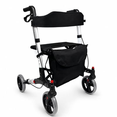 VOKA Rollator lichtgewicht en opvouwbaar - Rubberen wielen - zitfunctie - voor binnen en buiten - Rugleuning - Wit