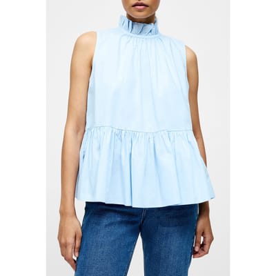 French Connection High Neck Sleeveless Poplin Top Cashmere Blue Size: 14 | Tanks &amp; Camis Outlet | Dames | Blauw