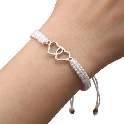 Wit vriendschaps armband dames heren verstelbare koord armband met dubbele hartjes handgemaakte gevlochten touw armband unisex relatie armband minimalistische sieraden
