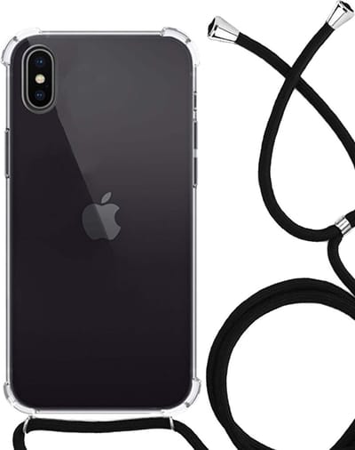 Hoesje Geschikt voor iPhone X Hoesje Shockproof Case Siliconen Hoes Met Koord - Transparant