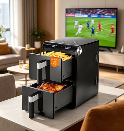 NETTLIFE Airfryer Dubbele Kamer 11L - 2800W - 13-in-1 Hetelucht Friteuse - Touchscreen met Timer - Vaatwasserbestendige Manden - 2 Bakmanden - voor Gezin - Zwart