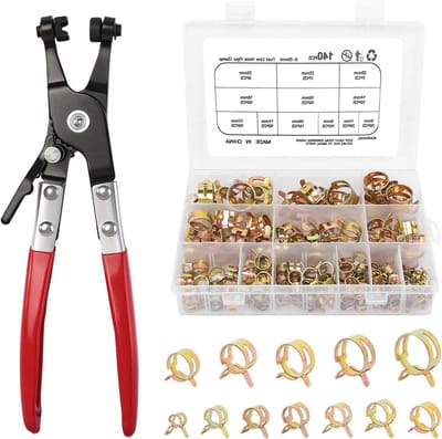Hose Klemmen en Klemmen Pliers Set, 140 Stuks in 12 Maten, Voor Water- en Luchtleidingen, Inclusief Veerklemmen van 6-25 mm