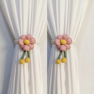 2-pack gordijn strikken met bloemenmotief, handgebreide gordijnhouders voor kantoor- en woondecoratie