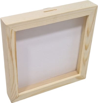 Creaties van Hier - spaarpot L - 25 cm x 4 cm x 25 cm - gepersonaliseerd cadeau - hout - plexiglas