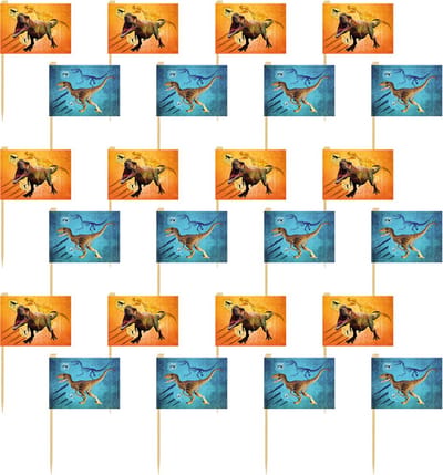 Boland - Set 24 vlaggenprikkers T-rex - Dino's - Dino - Kinderfeestje