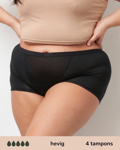 Moodies menstruatie ondergoed - Bamboe Boyshort - hevig kruisje - maat XL - zwart