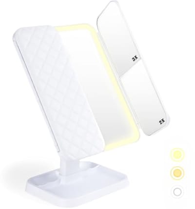 Make-upspiegel met 3 kleuren LED-verlichting en verstelbare vergroting