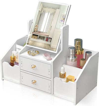 Make-up organizer met spiegel en lades - Multifunctionele tafelorganizer voor slaapkamer en badkamer