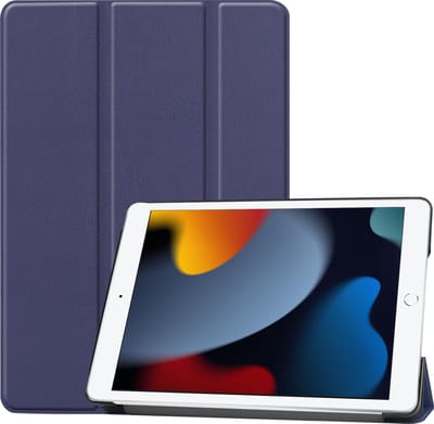 Hoesje - Geschikt voor Apple iPad 9 (2021) - 10.2 inch - 9e Generatie - Dun & Stevig - Hardcover Book Case - Trifold Bookcase Hoes - Hard Cover - Tablethoes - Donkerblauw