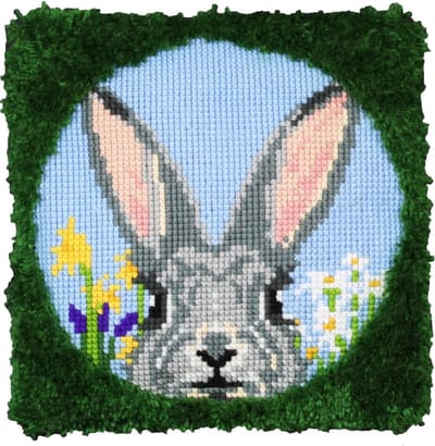 Pako borduurpakket kruissteek / knoop kussen - vrolijk konijn - geprint stramien - 012.005 - DIY kit