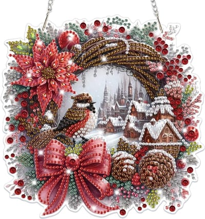 Kerst Diamond Art Hangende Ornamenten met Ketting voor Volwassenen en Kinderen, Pompoen Diamant Schilderen Hanger Kits, Decoratieve Crystal Suncatcher en Gem Art Kits voor Thuis en Deurdecoratie