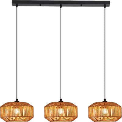 Glitzerlife - Hanglampen - Boho Retro Laternevormig - 3xE27 - Verstelbare hoogte - Ijzer papierkoord - Ø25cm - 25W eetkamer verstelbaar - Eetkamer Slaapkamer Woonkamer