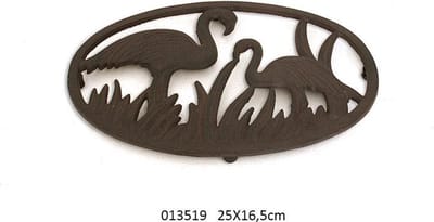 Pan Onderzetter gietijzer met flamingo's als motief 25 x 16,5 cm - pannenonderzetter metaal - hittebestendig ijzer