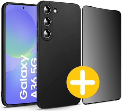 Hoesje en Privacy Screenprotector Combi Geschikt Voor Samsung A36 - Zwart Hoesje + Privacy Glas