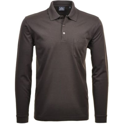 Ragman Softknit Polo Longsleeve Uni Breast Pocket Mocca / male