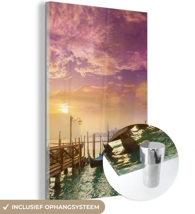 MuchoWow® Glasschilderij 120x180 cm - Schilderij acrylglas - Gondel - Mist - Venetië - Foto op glas - Schilderijen