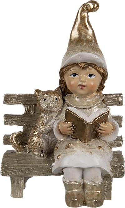 Clayre & Eef Decoratie Beeld Kabouter 9 cm Beige Polyresin