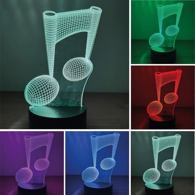 Klarigo® Nachtlamp – Muzieknoot - Muziek - 3D LED Lamp Illusie – 16 Kleuren – Bureaulamp - Sfeerlamp – Nachtlampje Kinderen – Creative lamp - Met afstandsbediening