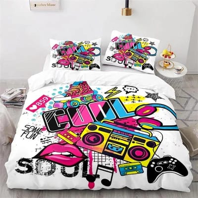 Graffiti King Dekbedovertrek Set Microvezel Hip Hop Beddengoed Set Modern Street Art Dekbedovertrek Voor Kinderen Jongens Jeugd Slaapkamer Decor AU Single 140x210cm