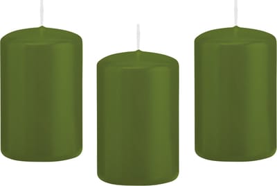 Trend Candles Cilinderkaars/stompkaars - 8x - olijfgroen - 5 x 8 cm - 18 branduren - met brandvertragende folie