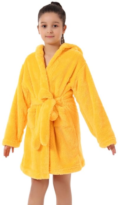 Kinderbadhanddoek van puur katoen, comfortabel; badjas voor meisjes; badjas voor jongens; met capuchon; superzacht en lichtgewicht; geel; maat 100 (geschikt voor kinderen van 2-3 jaar).