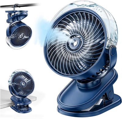 SnelShoppen - Kinderstoelventilator Met Misting, Oplaadbare Clip-On-Ventilator 6000mAh, USB-C Snel Opladen, 4 Snelheden, 2 Mist-Modi, 360° Draaikop, S