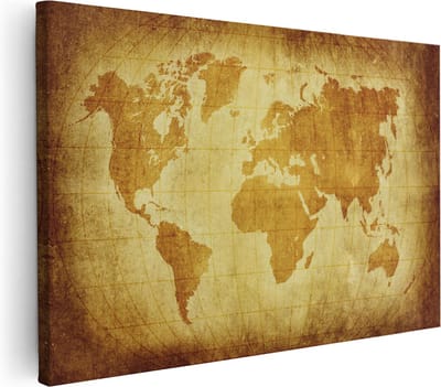 Artaza Canvas Schilderij Wereldkaart Vintage - 30x20 cm - Klein - Muurdecoratie Japandi - Wanddecoratie Woonkamer - Kamer Accessoires
