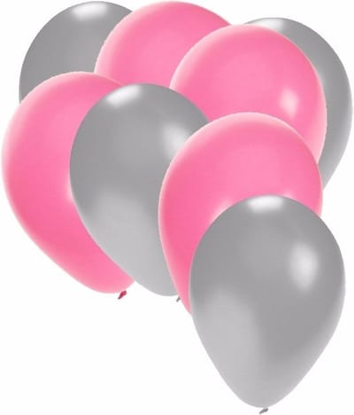 Shoppartners party ballonnen - roze en zilver - 30x stuks - feestartikelen - versiering - 27 cm