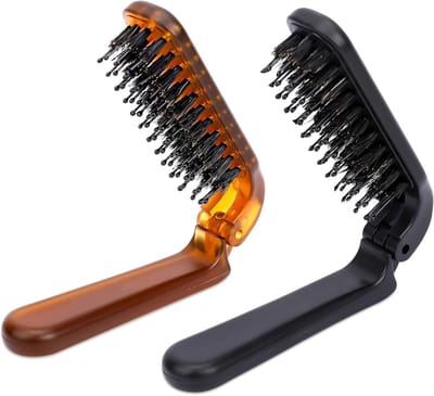 Dailygoods - Opvouwbare reishaarborstel, 2 stuks mini wildzwijnborstels, draagbare borstelharen, voor dik en dun haar, krullend, baardkam voor mannen