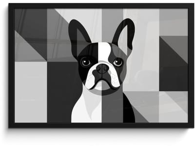 Poster in lijst - Fotolijst 60x40 cm - Posters - Buldog - Zwart - Abstract - Vlakken - Posterlijst zwart - Decoratie - Wanddecoratie woonkamer - Muurdecoratie slaapkamer