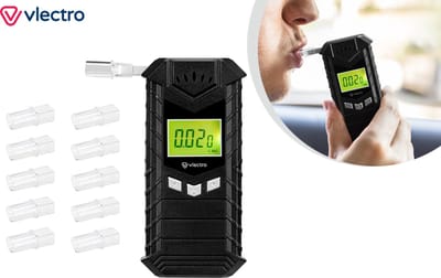 Vlectro Alcoholtester - Digitale Blaastest - USB-Oplaadbaar - Inclusief Mondstukjes - Compact Ontwerp