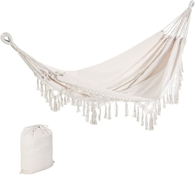 Draagbare Boheemse Hangmat 2,88 x 1,5 m Katoen Polyester Beige