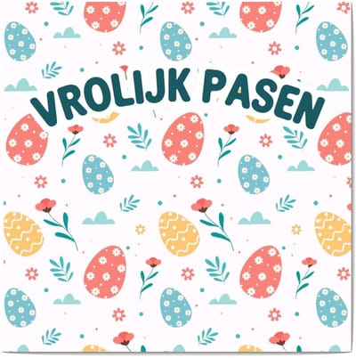 Luxe Vierkante Vrolijk Pasen Wenskaart - Paaskaart - 13,5x13,5cm - gevouwen kaart Inclusief gekleurde envelop