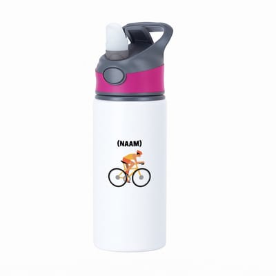 Hacebo® - Wielren met eigen naam waterfles met rietje roze - Wielrennen - Wielrenner - Sport - water fles - 650ML